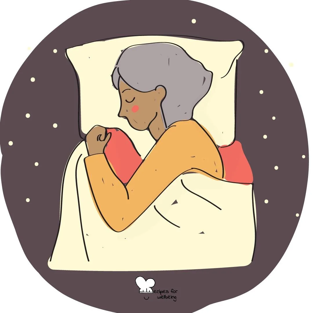A person asleep under a duvet beneath a night sky