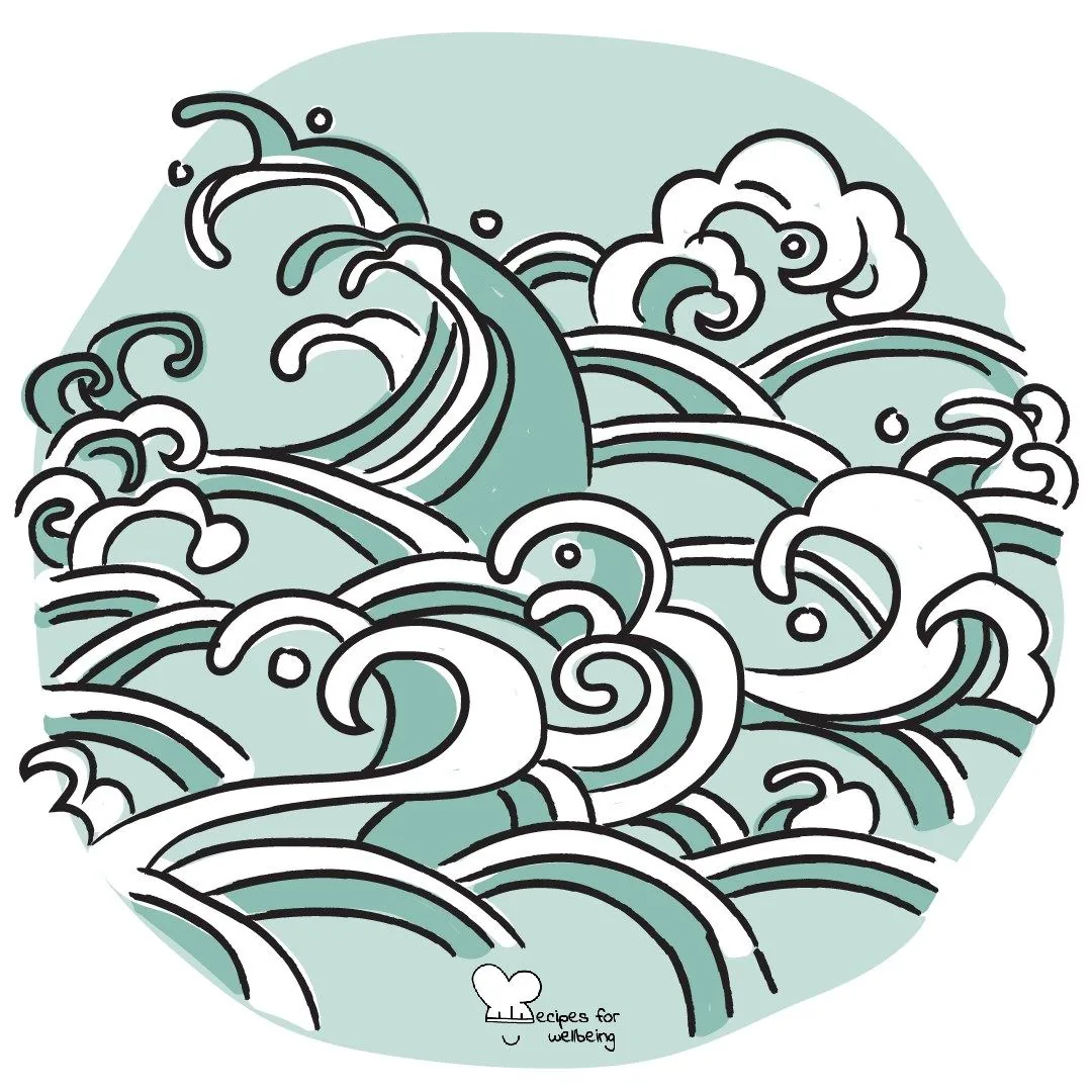 Rolling waves curling over one another