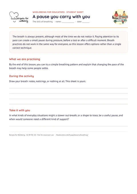 The first page of the student sheet