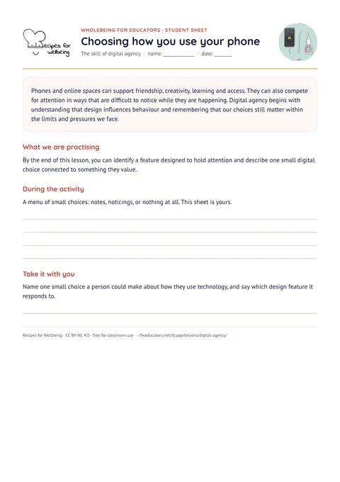 The first page of the student sheet