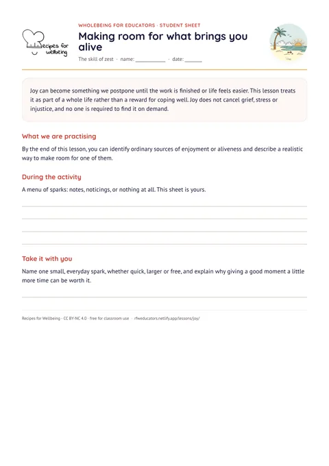 The first page of the student sheet