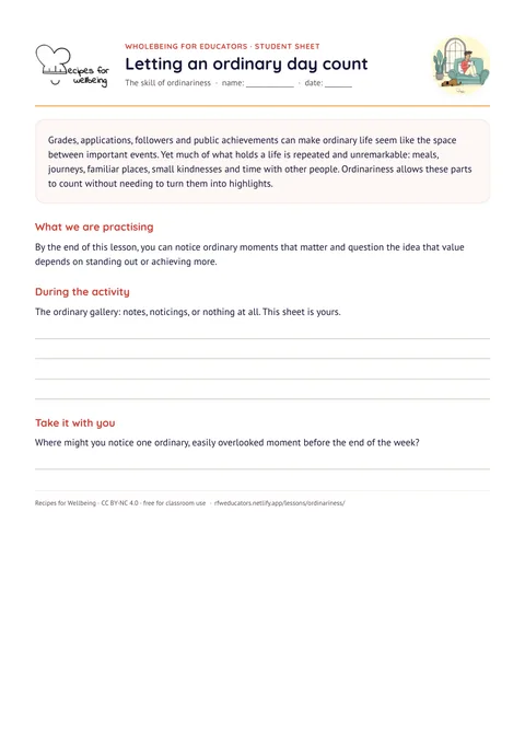 The first page of the student sheet