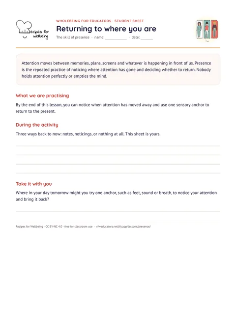 The first page of the student sheet